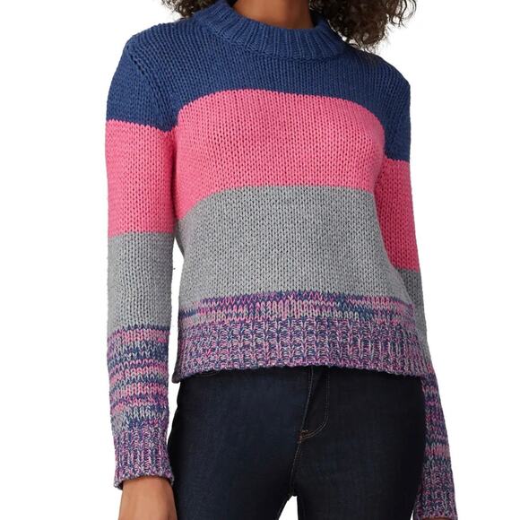 One Grey Day Women's Gigi Retro Multi Striped Cropped Sweater XS Blue Pink - Picture 15 of 15